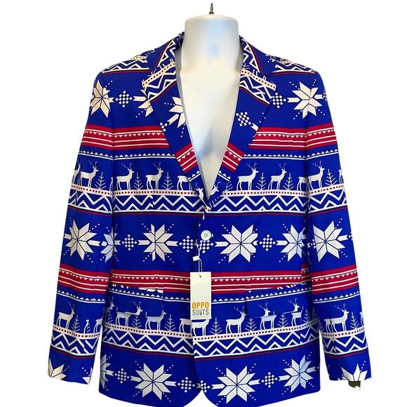 OPPO Suits Men's Nordic Noel Ugly Christmas Blazer Size 38 NWT - Picture 1 of 4
